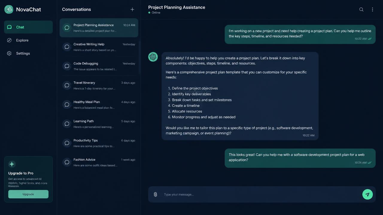 Voorbeeld AI-tool gebouwd met AI: NovaChat